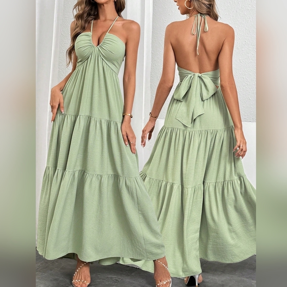 Women's Backless Halter Neck Dress - Picture 2 of 5